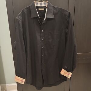 Men's Black Shirt with Burberry Brit Plaid Accents